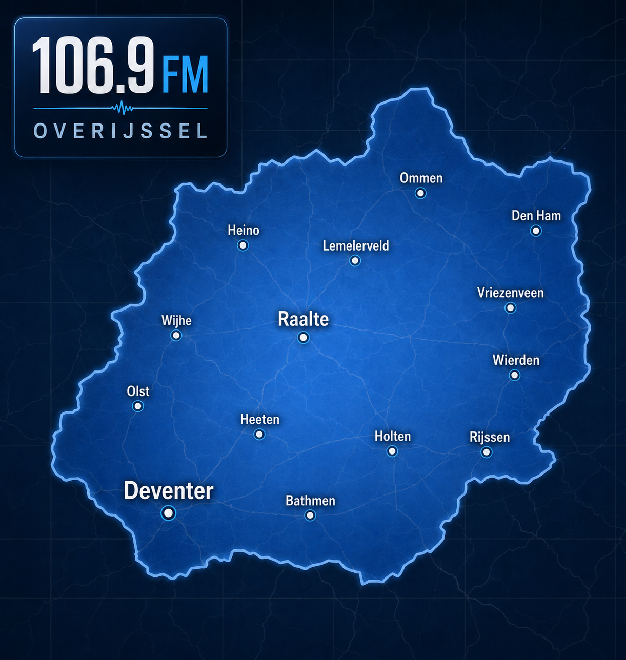 Indicatieve dekkingskaart Hartslag FM 106.9 FM Overijssel