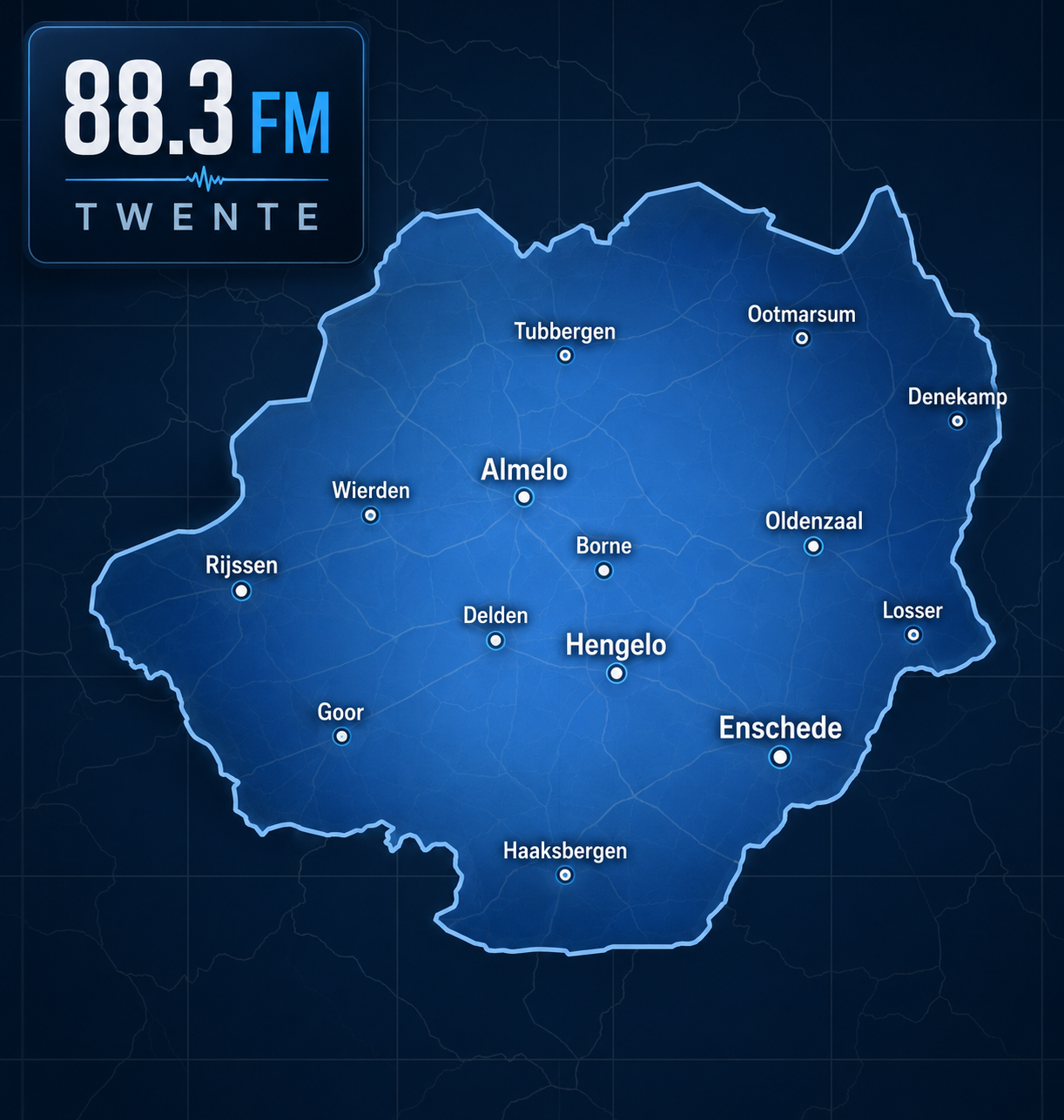 Indicatieve dekkingskaart Hartslag FM 88.3 FM Twente